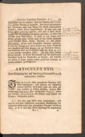 Articulus XXII. Von Ersetzung der auf den Inquisitions-Process aufgewanden Unkosten.