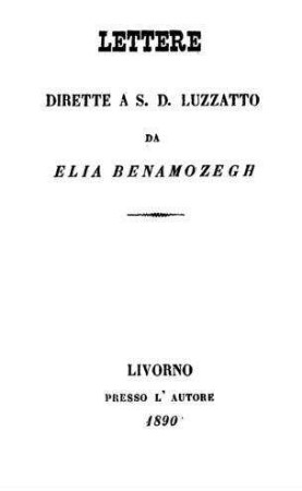 Lettere dirette a S. D. Luzzatto / da Elia Benamozegh