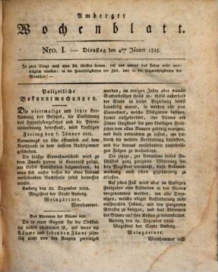 Amberger Wochenblatt : Unterhaltungsblatt für Stadt und Land mit allgemeinem Inseratenanzeiger. 1825 = Jg. 32