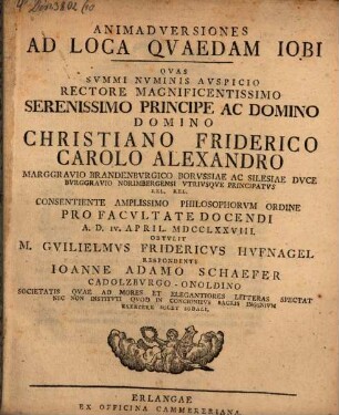 Animadversiones ad loca quaedam Jobi