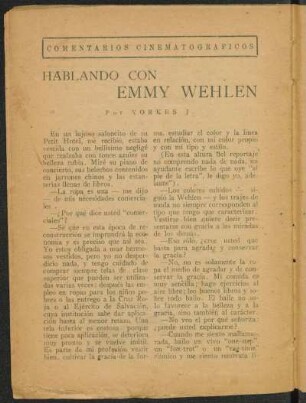 Hablando con Emmy Wehlen [Cometarios cinematografícos]