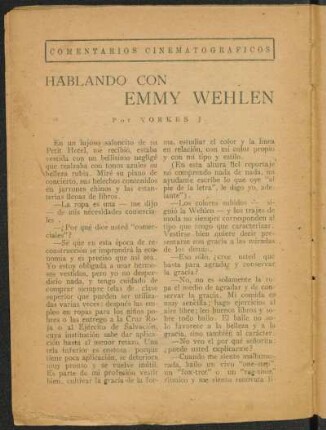 Hablando con Emmy Wehlen [Cometarios cinematografícos]