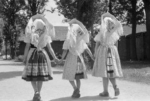Mädchen in niedersorbischer Tracht aus Dissen : Holcy z Dešna w rejowanskej drasće : Dissen / Dešno