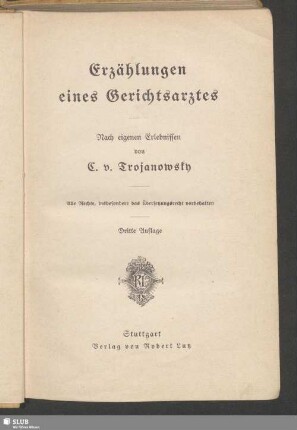 Erzählungen eines Gerichtsarztes : nach eigenen Erlebnissen