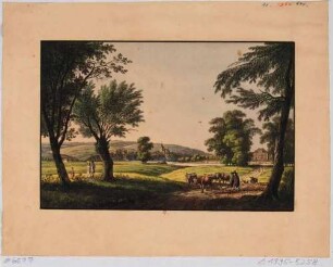 Das Schloss Übigau bei Dresden an der Elbe, aus "30 Mahlerischen An- und Aussichten von Dresden ...", von Richter