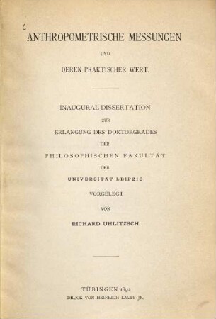 Anthropometrische Messungen und deren praktischer Wert ...
