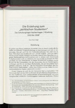 Die Erziehung zum "politischen Studenten". Das Schulungslager Buchenhagen / Kitzeberg 1933 bis 1938