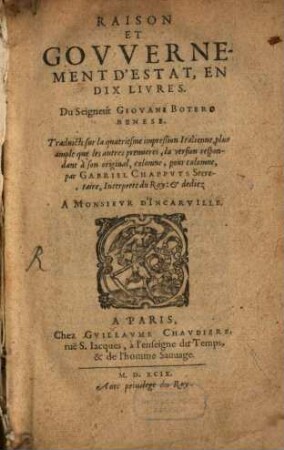 Raison et gouvernement d'Estat