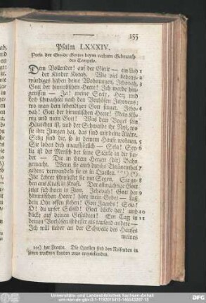 Psalm LXXXIV. Preis der Gnade Gottes beym rechten Gebrauch des Tempels.