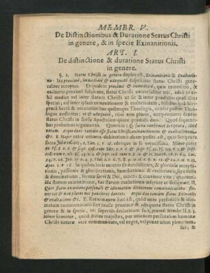 Membr. V. De Distinctionibus & Duratione Status Christi in genere, & in specie Exinanitionis.