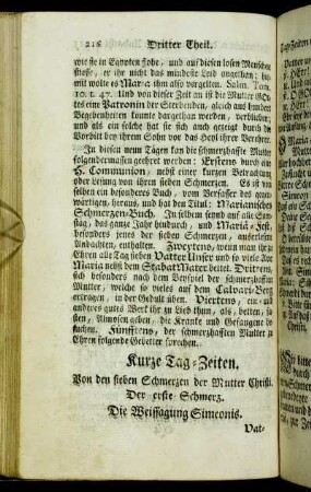 Kurze Tag-Zeiten. Von den sieben Schmerzen der Mutter Christi