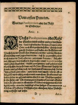 Vom ersten Puncten. Was das Presbyterium oder der Raht der Eltesten seye?