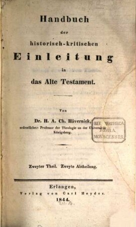 Handbuch der historisch-kritischen Einleitung in das Alte Testament, 2,2