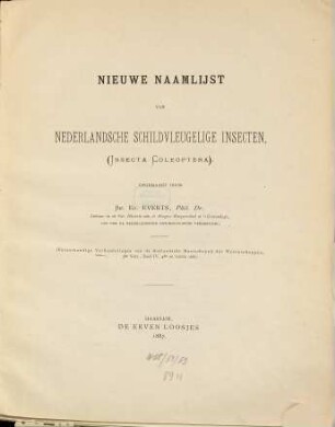 Nieuwe Naamlijst van nederlandsche schildvleugelige Insecten (Insecta Coleoptera)