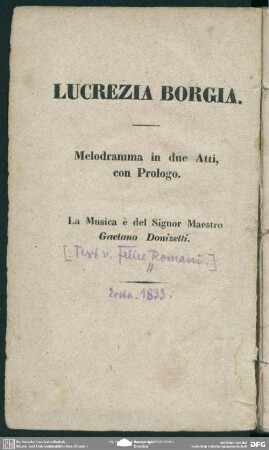 Lucrezia Borgia : Melodram in zwei Akten mit einem Prologe