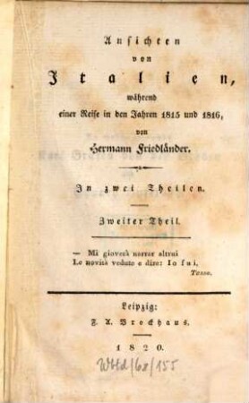 Ansichten von Italien, während einer Reise in den Jahren 1815 und 1816 : in zwei Theilen, Zweiter Theil