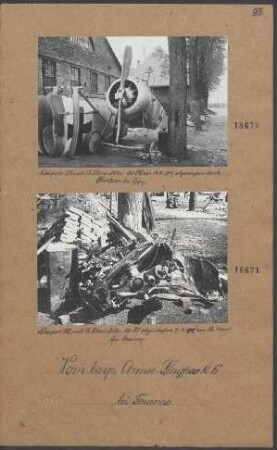 "Nieuport"-Doppeldecker mit "Le Rhône"-Motor 120 PS abgeschossen durch Flakfeuer bei Oppy