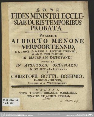 Fides Ministri Ecclesiae Duris Temporibus Probata