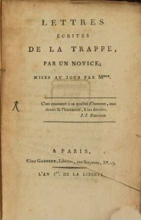 Lettres écrites de la Trappe