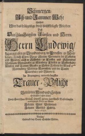 Schmertzen- Ach- und Jammer-Weh!