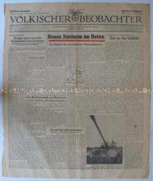 Titelblatt der Tageszeitung "Völkischer Beobachter" überwiegend zu den Kämpfen an der Ostfront