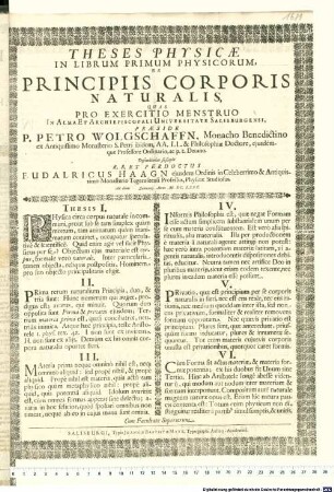 Theses Physicae In Librum Primum Physicorum, De Principiis Corporis Naturalis