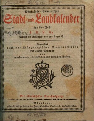 Königlich-bayerischer Stadt- und Land-Kalender. 1828