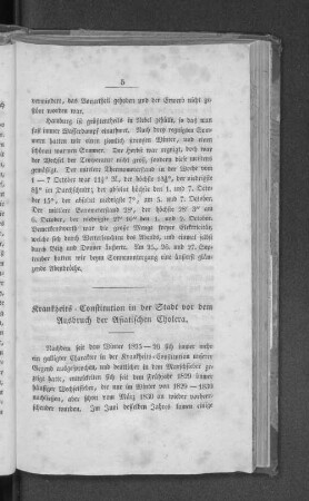 Krankheits-Constitution in der Stadt vor dem Ausbruch der Asiatischen Cholera.