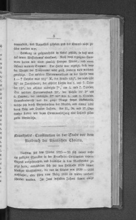 Krankheits-Constitution in der Stadt vor dem Ausbruch der Asiatischen Cholera.