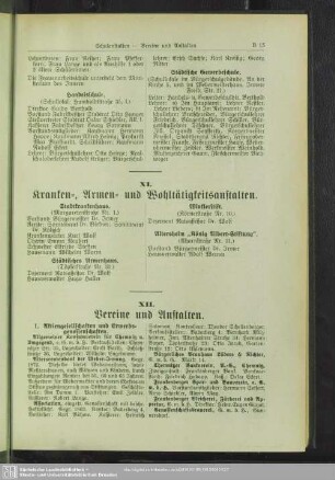 XI. Kranken- Armen- und Wohltätigleitsanstalten