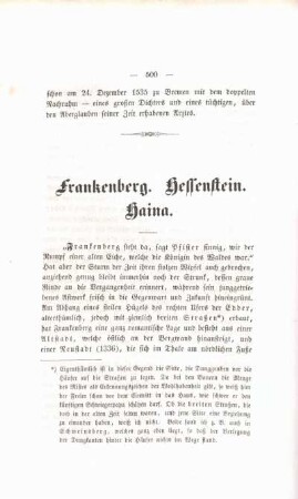 Frankenberg. Hessenstein. Haina.