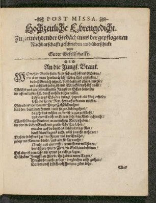 Post Missa. Hochzeitliche Ehrengedicht.