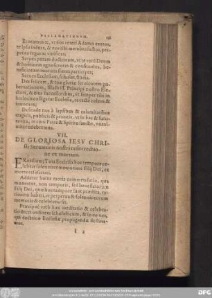 VII. De Gloriosa Iesu Christi Servatoris nostri resurrectione ex mortuis.