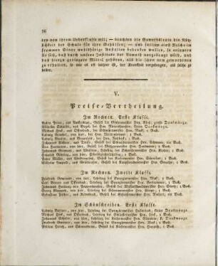 V. Preise-Vertheilung.