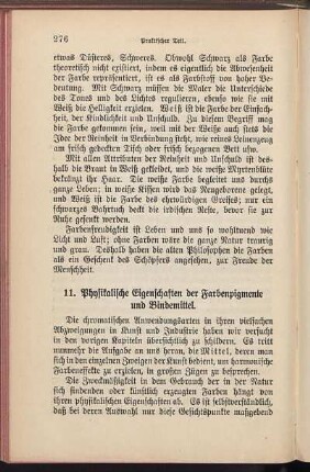 11. Physikalische Eigenschaften der Farbenpigmente und Bindemittel.