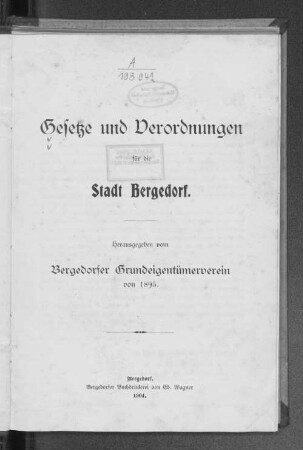 Gesetze und Verordnungen für die Stadt Bergedorf
