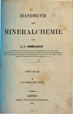 Handbuch der Mineralchemie. 1, Allgemeiner Theil