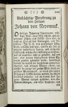 Andächtige Verehrung zu dem Heiligen Johann von Nepomuck. - Litaney vom Heil. Johann von Nepomuck.