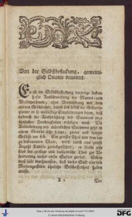 Von der Selbstbefleckung, gemeiniglich Onanie benannt.