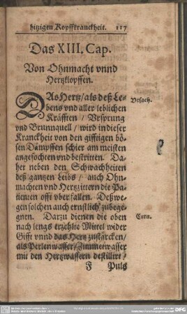 Das XIII. Cap. Von Ohnmacht unnd Hertzklopffen