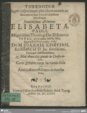 Threnodiae super insperatum ...