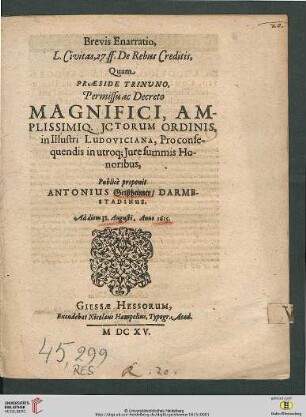 Brevis Enarratio, L. Civitas, 27. ff. De Rebus Creditis