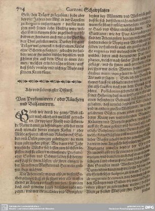 Acht und siebenzigster Discurß. Von Profumierern/ oder Räuchern und Balsamierern.