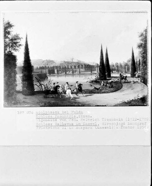 Schloß Bellevue in Kassel, Hirschjagd Landgraf Friedrichs 2. im Auepark