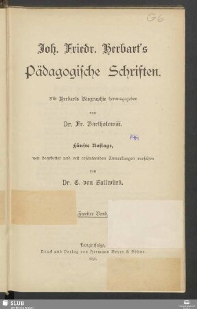 2. Band: Joh. Friedr. Herbarts Pädagogische Schriften : mit Herbarts Biographie
