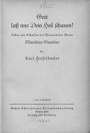 Gott laß uns Dein Heil schauen! : Leben und Schaffen des Wandsbecker Boten Matthias Claudius