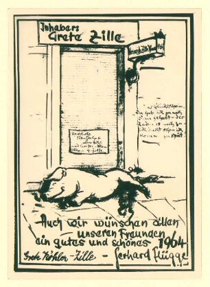 Karte von Grete Köhler-Zille / Gerhard Flügge, betr. Grüße zum Neuen Jahr 1964.