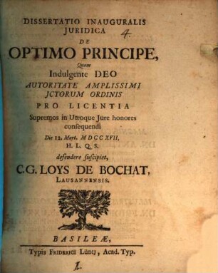 Dissertatio Inauguralis Juridica De Optimo Principe