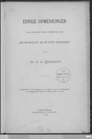 Eenige opmerkingen naar aanleiding eener critiek van mijn "Matriarchaat bij de oude Arabieren"