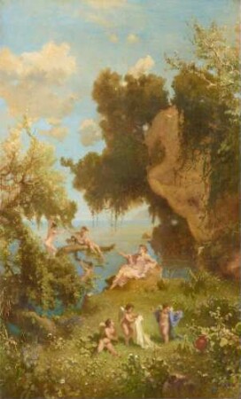 Landschaft am Meer (Felsiges Seegestade mit ruhender Venus, spielenden Nymphen und Putten)